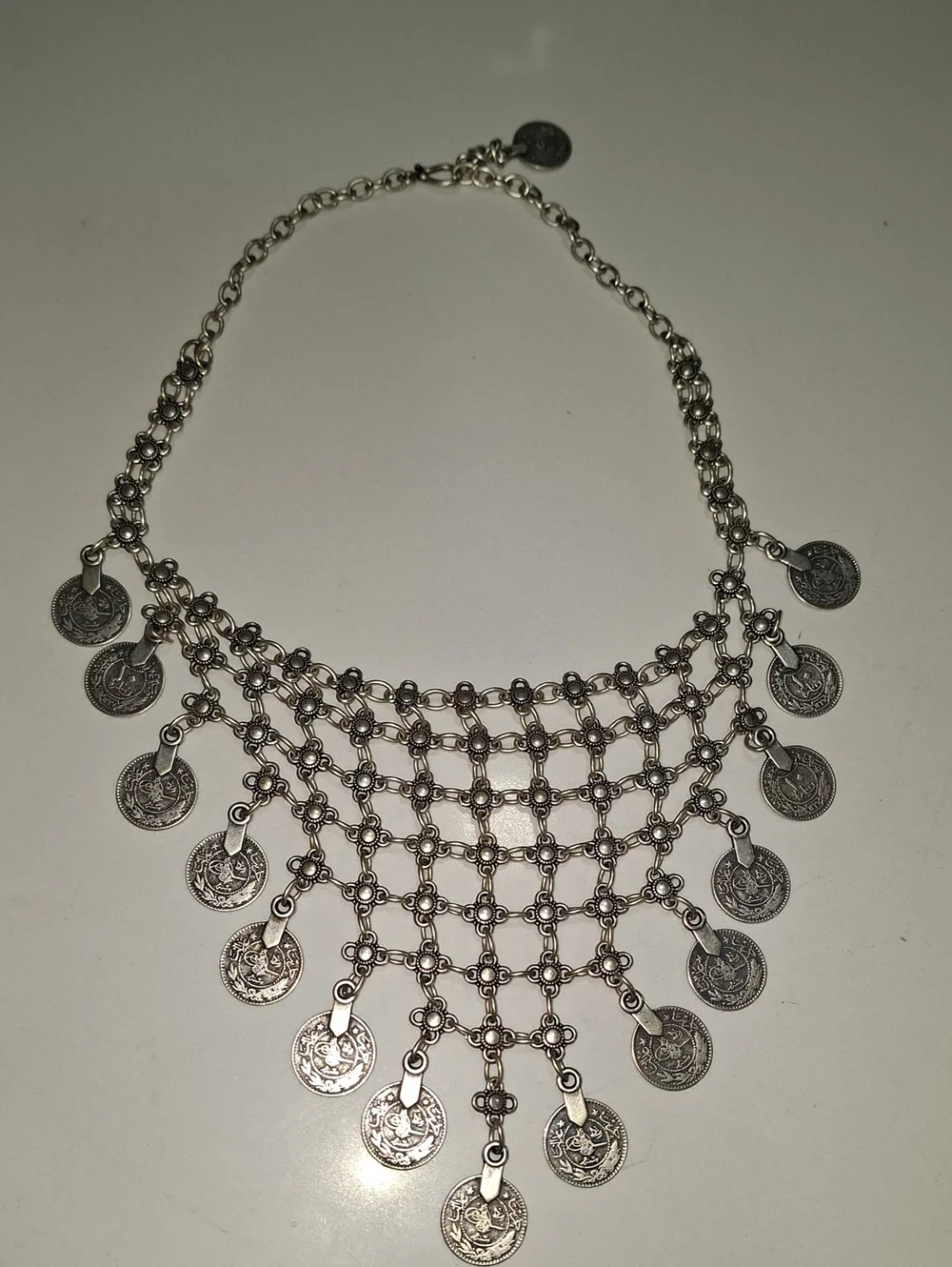 traditional Middle Eastern or Bohemian-style  Fringe Statement Necklace - Silver